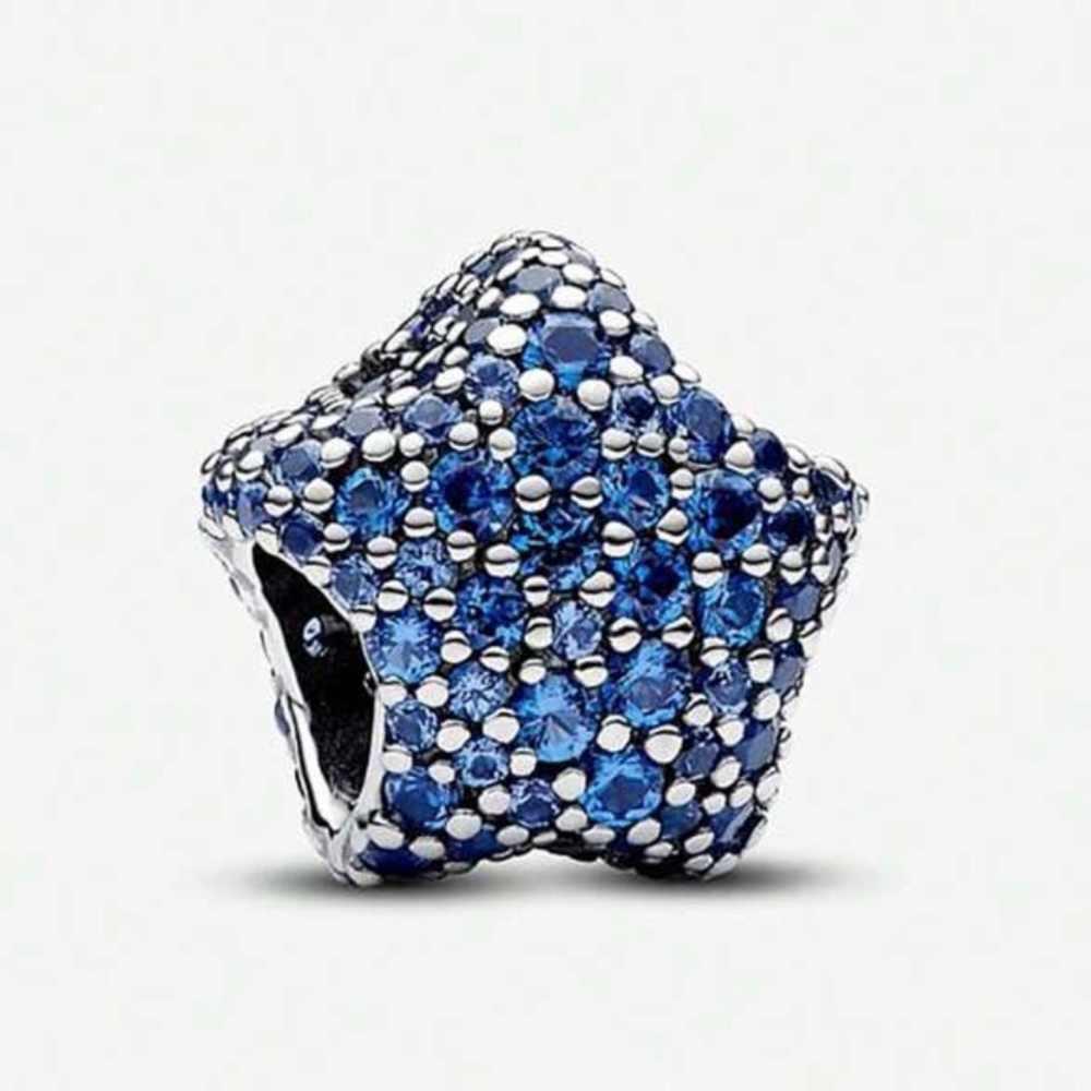 Blue Rhinestones Star Sterling Silver Charm for Bracelets